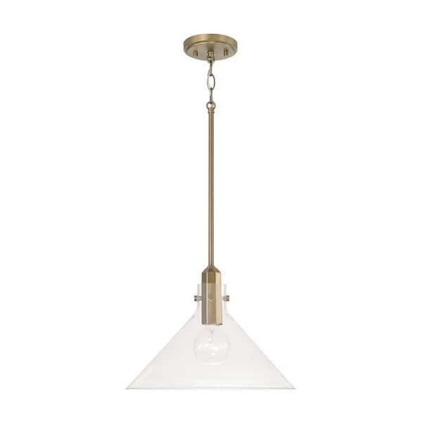 slide 2 of 6, Greer 1-light Pendant w/ Clear Glass Aged Brass