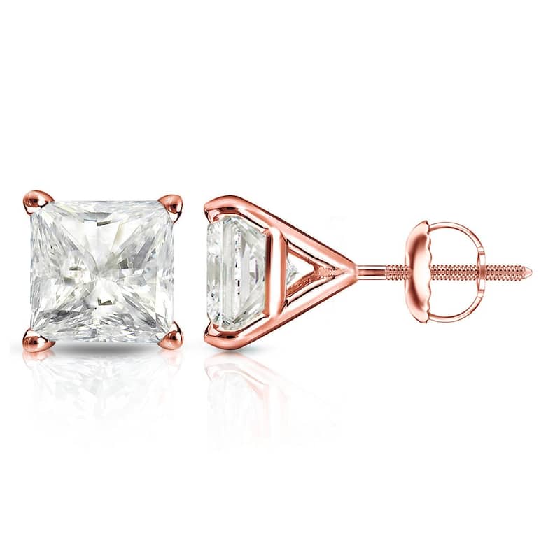Auriya 1 1/2ctw Princess-cut Diamond Stud Earrings 14k Gold Martini-set (J-K, I2-I3) - Rose