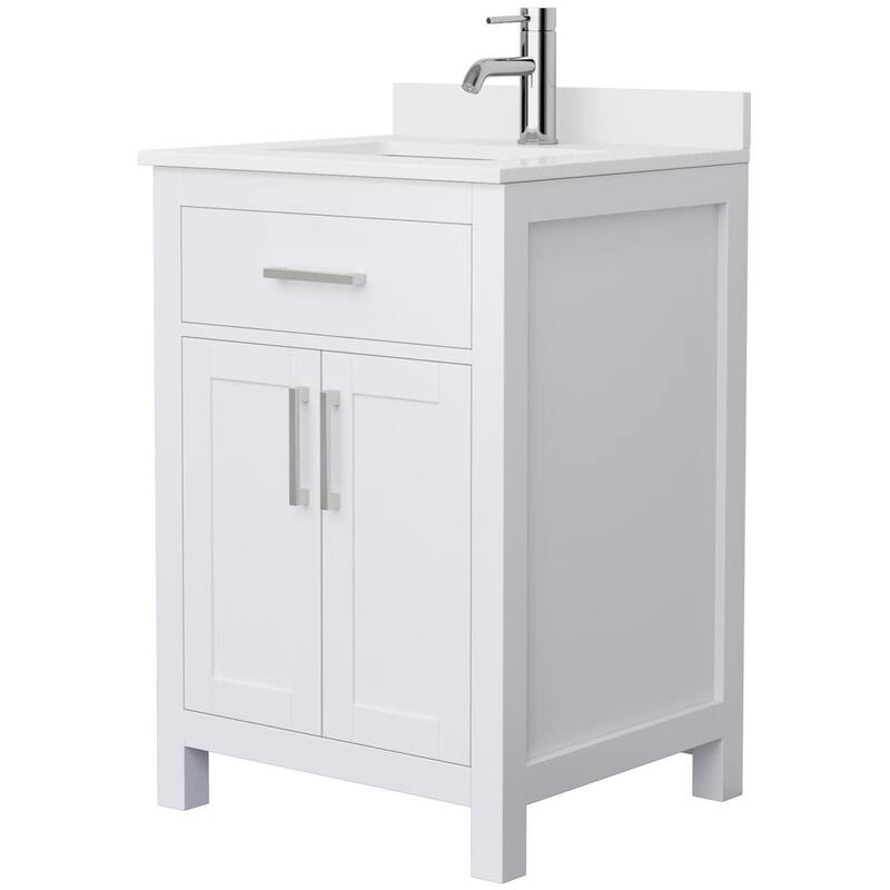 Wyndham Collection WCG242424S-VCA-MXX Beckett 24" Free Standing Single - White / White Cultured Marble Top / Brushed Nickel