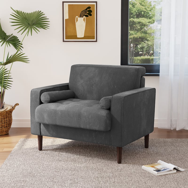 Modern Upholstered Corduroy Accent Chair With Arms Pillows