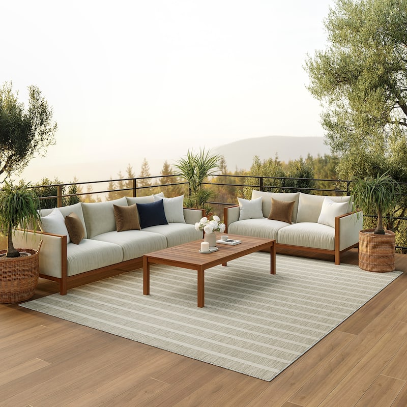 Nourison Positano Indoor/Outdoor Striped Area Rug. - 9' x 12' - Gray/Ivory