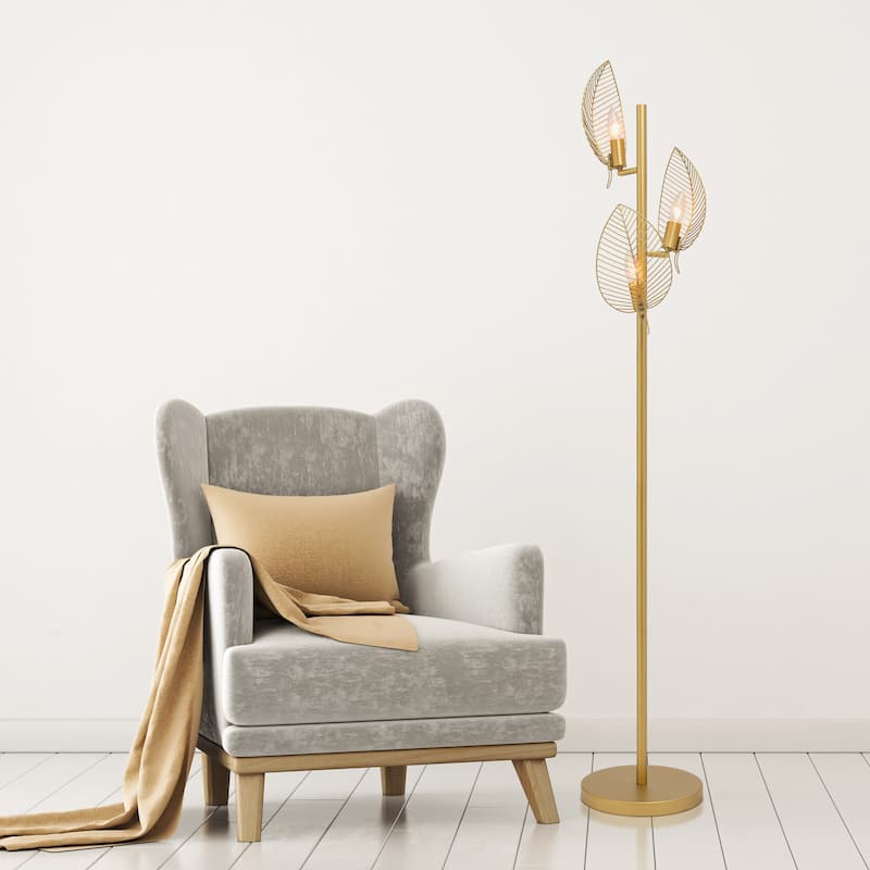 James River of Goods Gold Metal Three Leaf Shade 59.25-Inch Floor Lamp - 23" x 23" x 59.25"