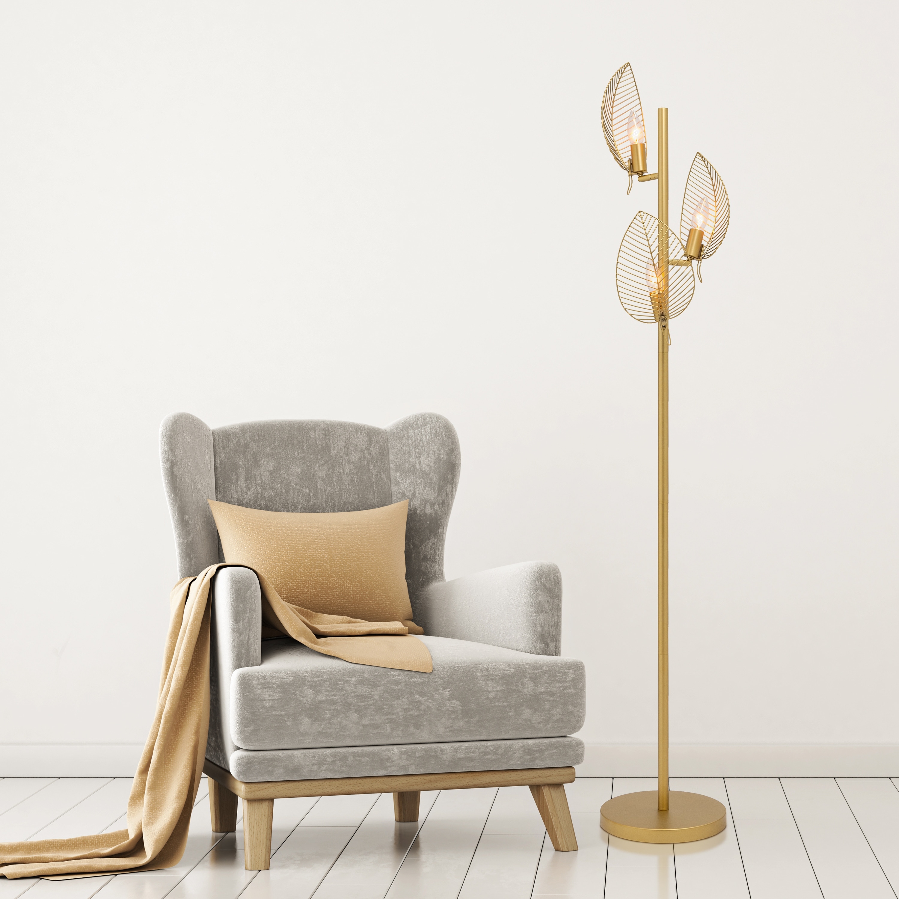 River of Goods James Gold Metal Three Leaf Shade 59.25-Inch Floor Lamp - 23" x 23" x 59.25"