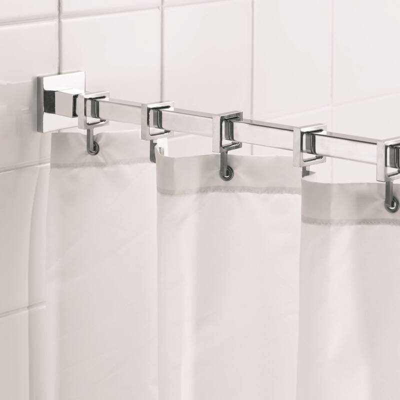 Croydex Luxury 98 in. Adjustable Square Shower Curtain Rod with Matching Hooks in Chrome