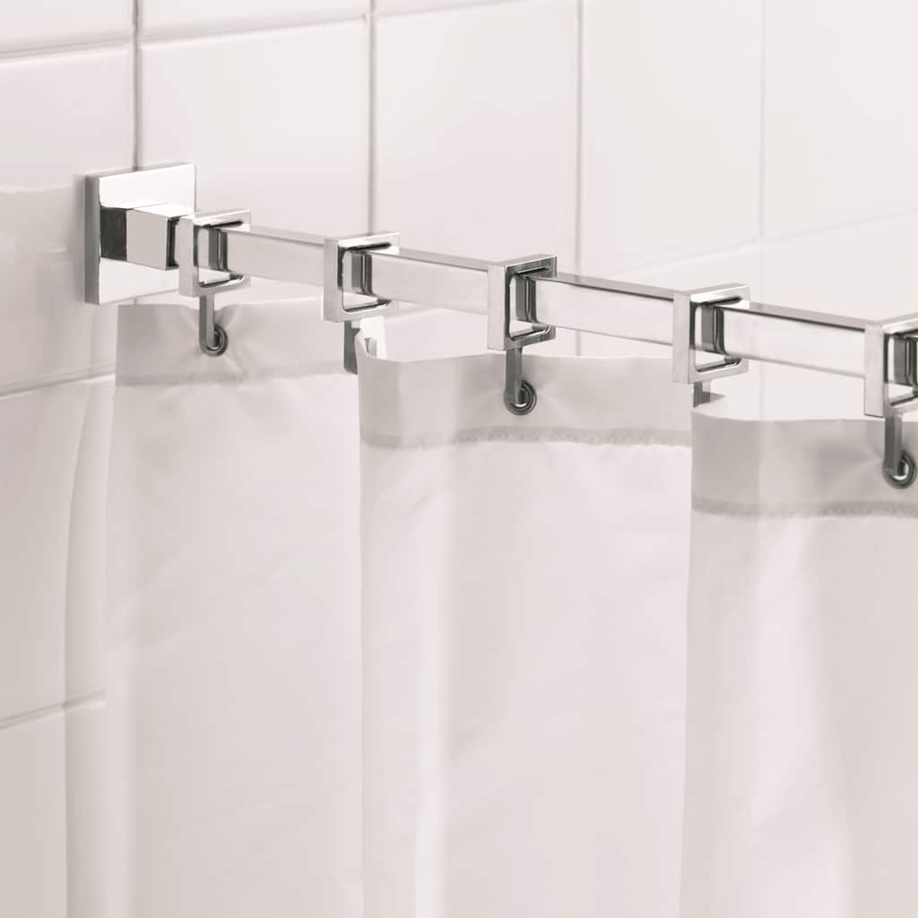 Croydex Luxury 98 in. Adjustable Square Shower Curtain Rod with Matching Hooks in Chrome