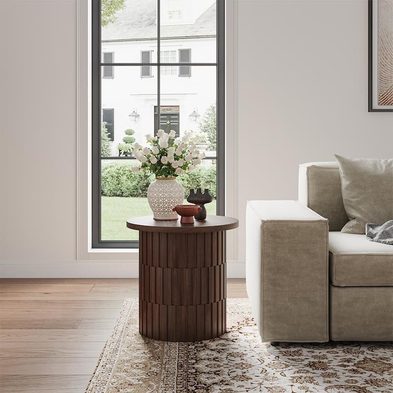 19.69" Modern Minimalist Side Table, MDF, Walnut Veneer