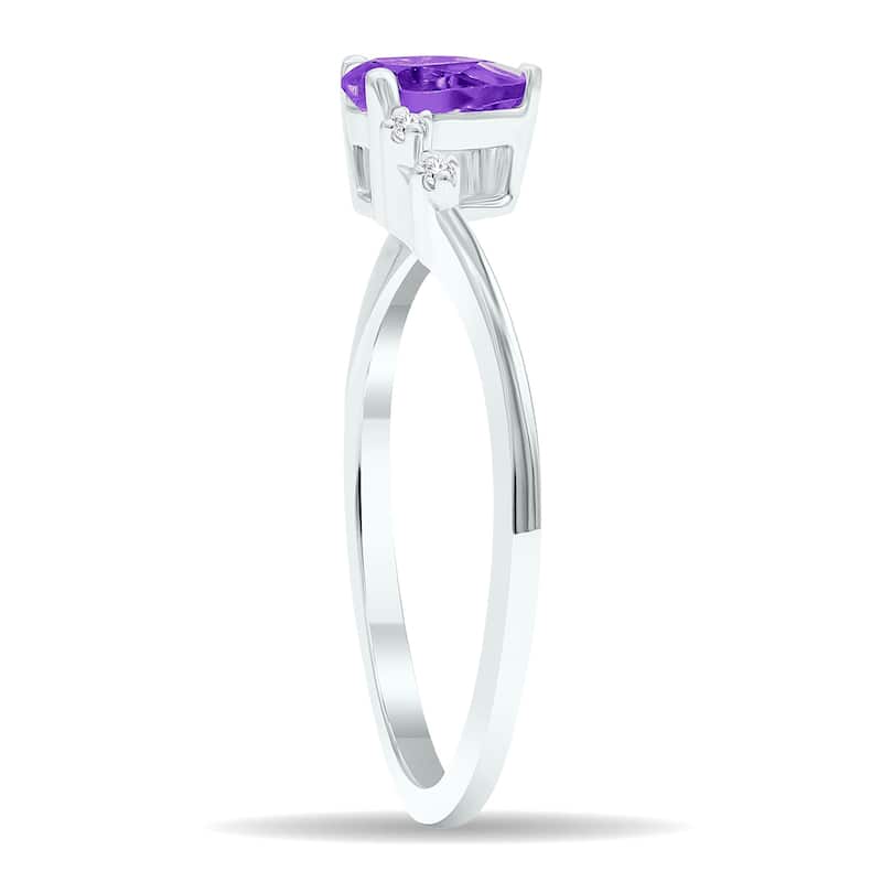 Women's Amethyst and Diamond Wave Ring in 10K White Gold