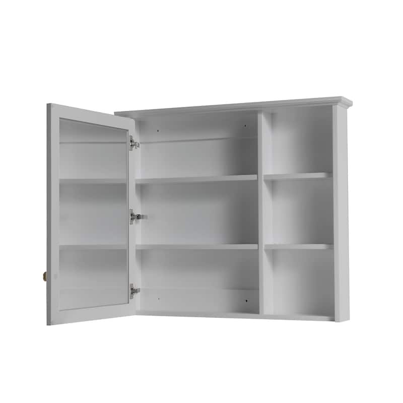 Modern Surface Mount Solid Wood Framed Medicine Cabinet With Mirror and Shelves