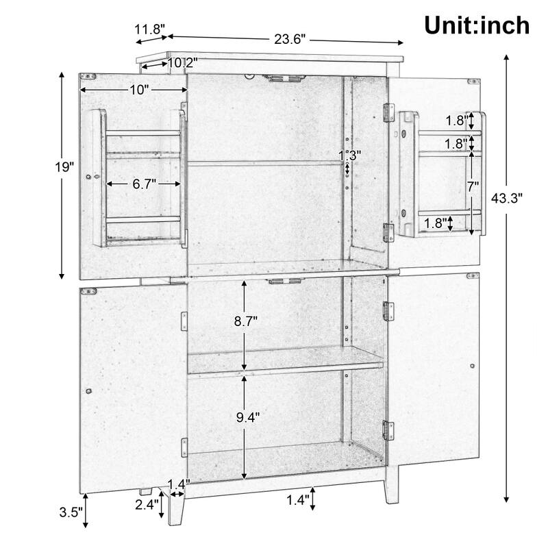 23.6 in. W x 43.3 in. H MDF Freestanding Linen Cabinet with Adjustable Shelves