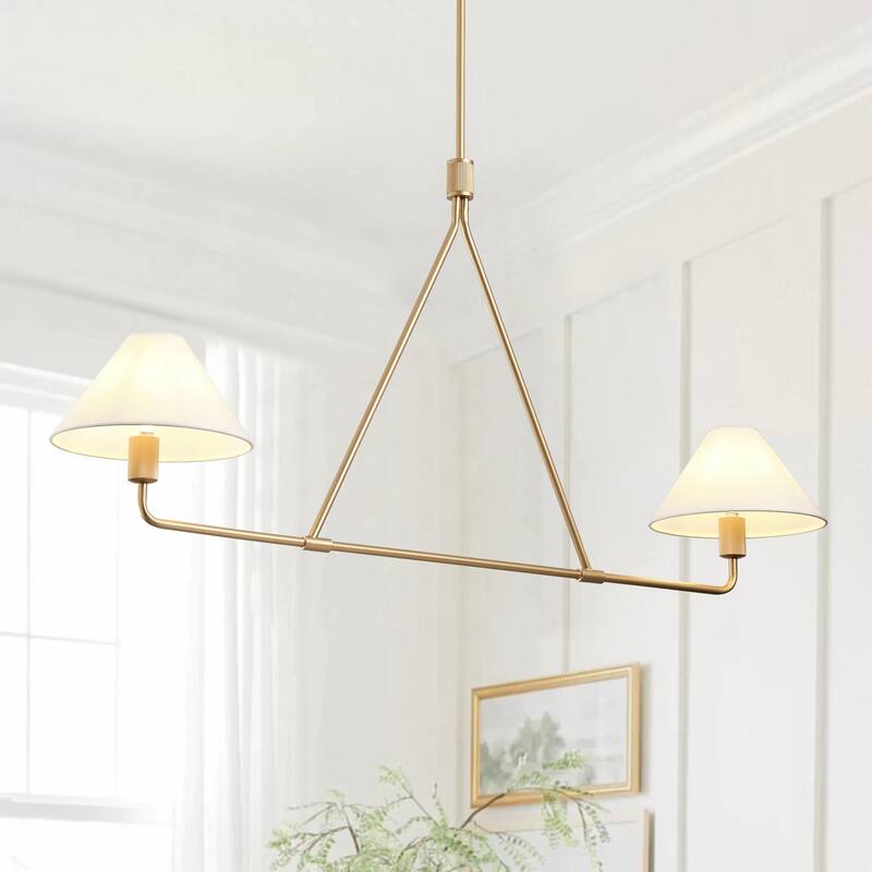 Farmhouse 2-Light Linear Kitchen Island Chandelier with White Fabric Lampshades