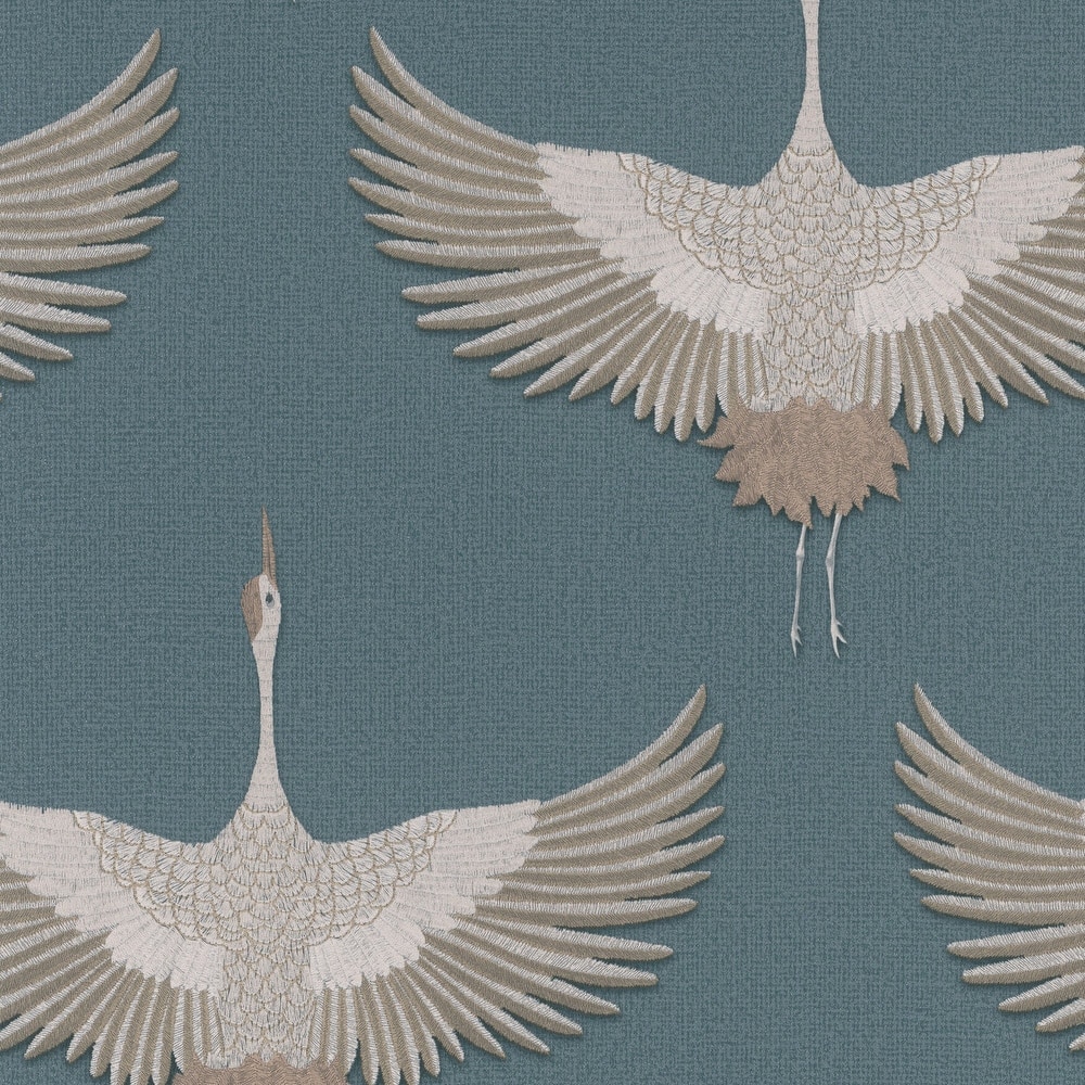 Galerie Wallcoverings Kumano Textured Stork Design Vinyl on Non-woven Pearlescent Wallpaper Roll