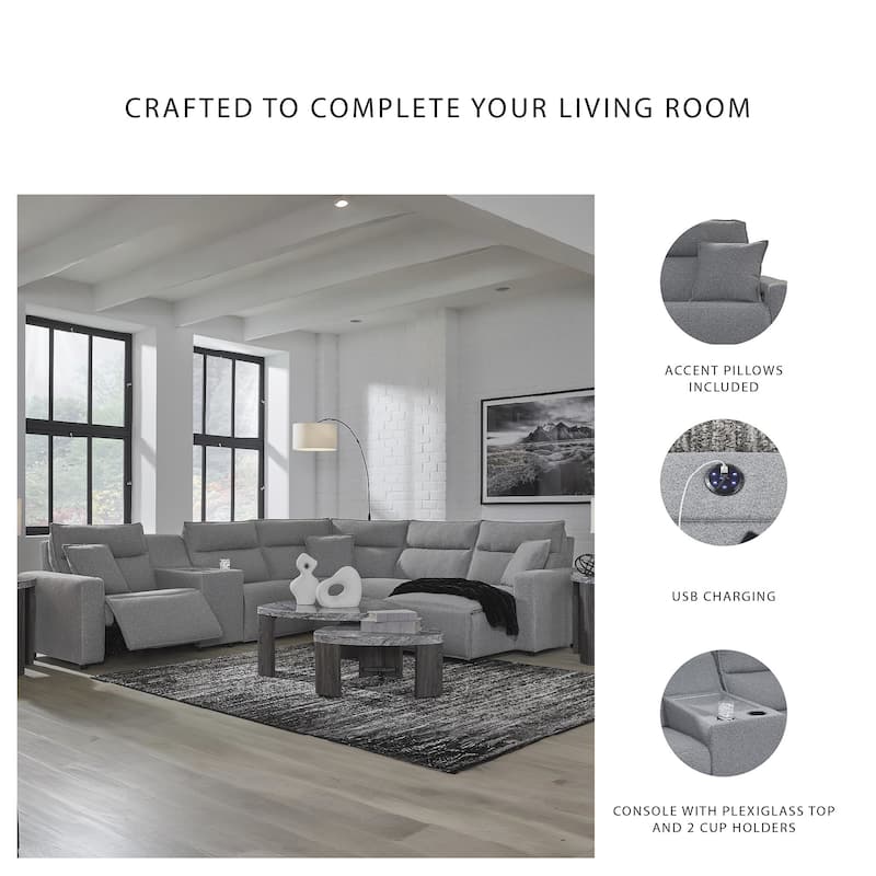 Signature Design by Ashley Modmax Gray 6-Piece Power Reclining Sectional with Chaise - 143" W x 125" D x 41" H