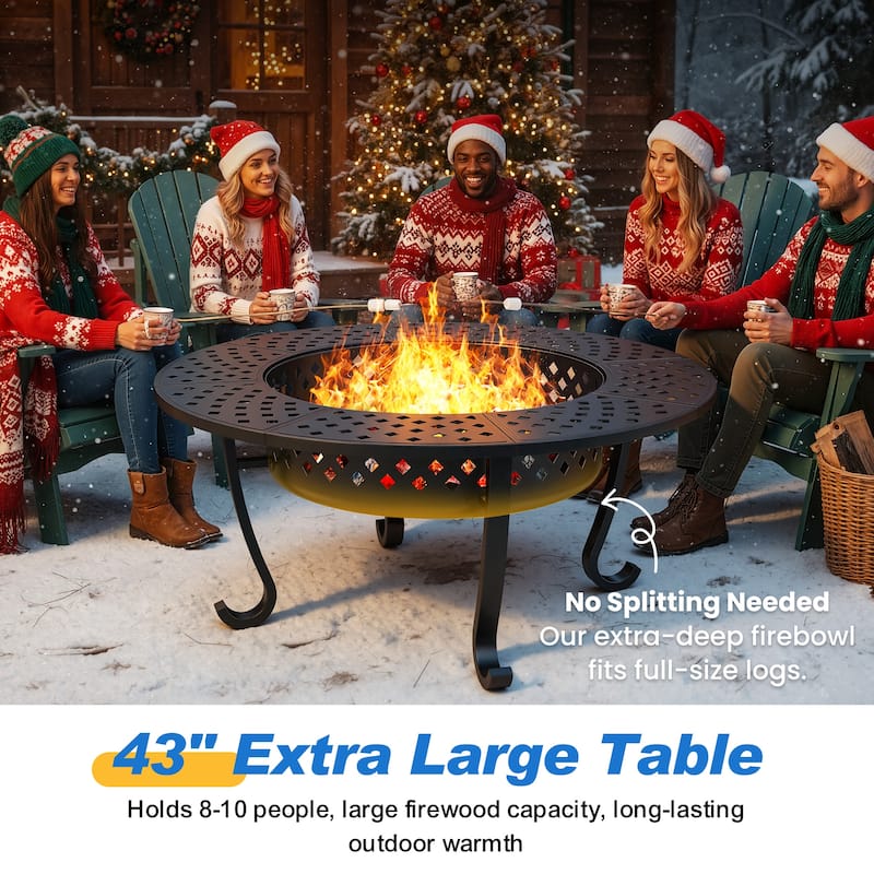 3-in-1 Outdoor Fire Pit Table - BBQs, Bonfire & 43" Metal Table - N/A