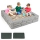 preview thumbnail 17 of 30, Outdoor Kids Sandbox with Cover and Bottom Liner for Backyard Play