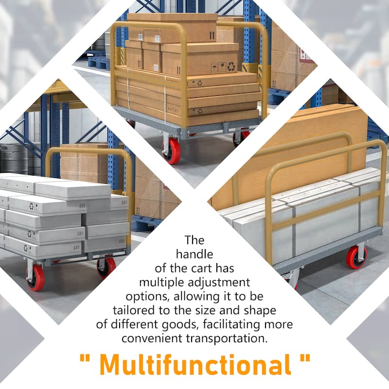 Heavy Duty Steel Panel Truck - 2000 lbs Drywall & Lumber Cart with 3 Side Handrails, 6" Swivel Brake Casters, 36"x24"