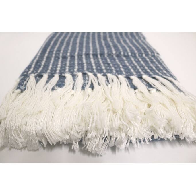 Home&Manor Handcrafted Wool & Cotton Throw Blanket Blue