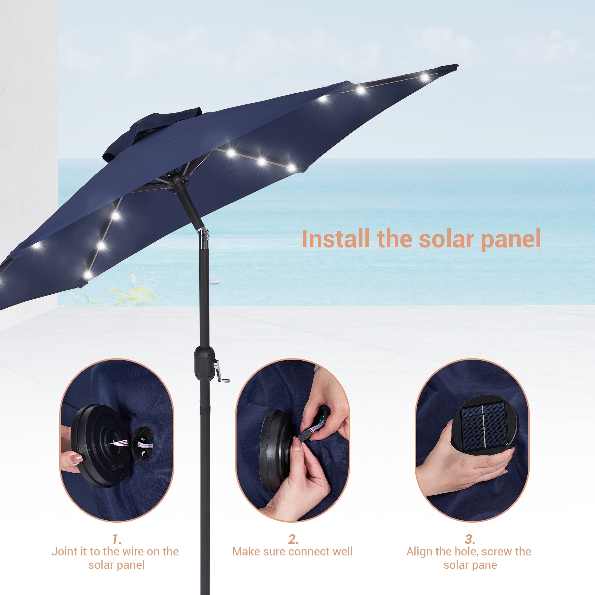 7.5 lighted patio umbrella Blissun ft Solar Umbrella, 18 LED Umbrella, Table Market Umbrella, Tan : Patio, Lawn & Garden Up Patio Umbrella with 24 adjustable solar Reviews for PASAMIC 7.5 ft.