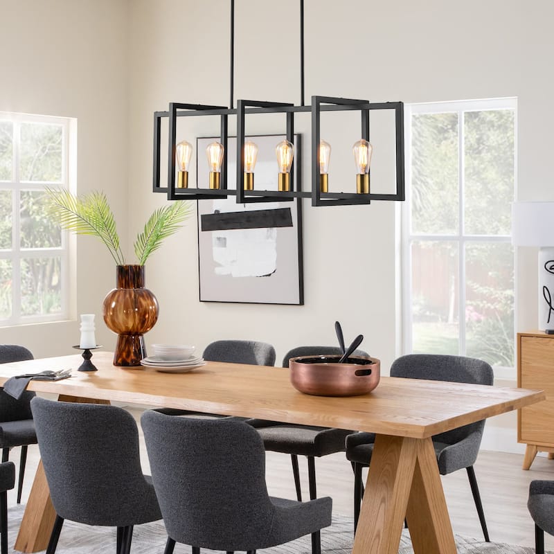 6/7-Light Industrial Pendant Lights Kitchen Island Lantern Farmhouse Linear Chandelier