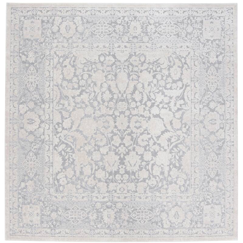 SAFAVIEH Reflection Eulah Modern Oriental Polyester Rug - 6'7" Square - Light Grey/Cream