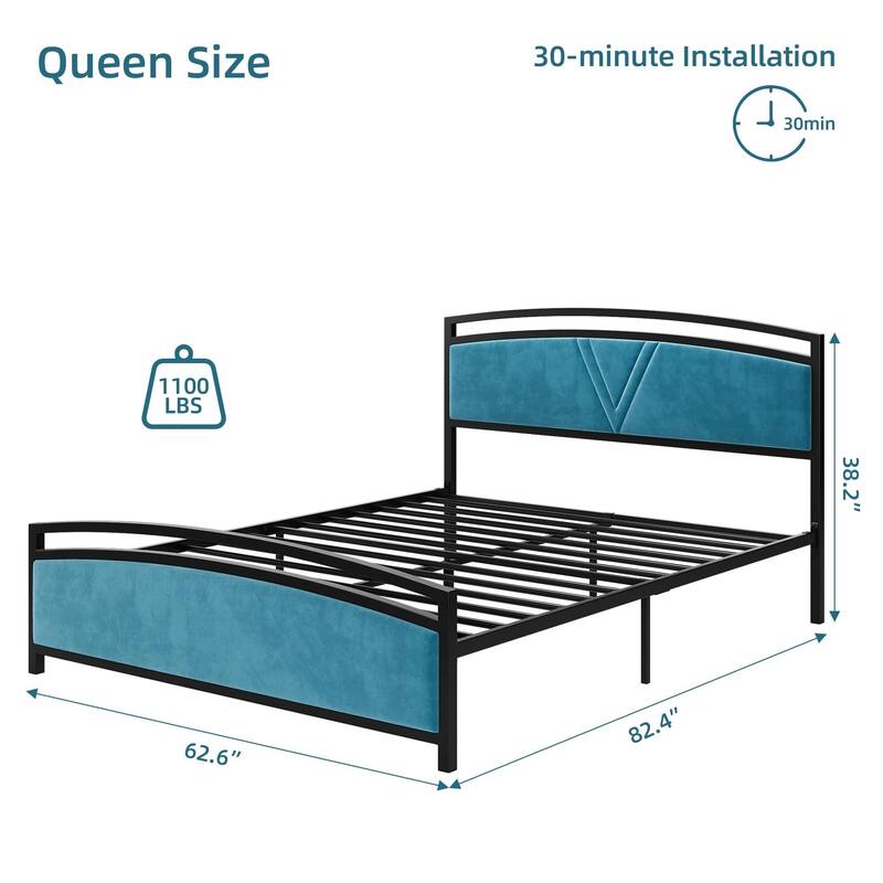 Platform Bed Frame - Velvet Foam Headboard