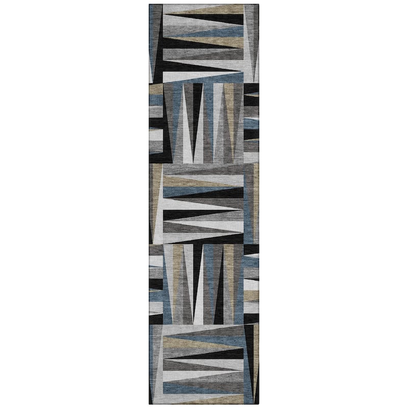 Machine Washable Indoor/ Outdoor Contemporary Mosaic Chantille Rug
