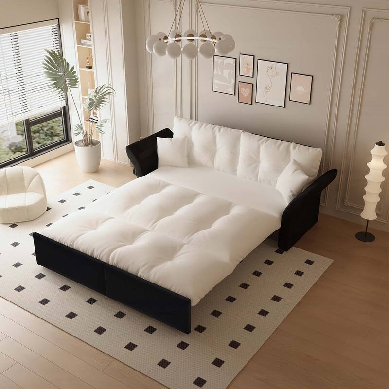 3-in-1 Convertible Tufted Loveseat with 2 Soft Pillows,Multi-Functional Sleeper