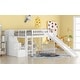 preview thumbnail 3 of 13, Twin Size Loft Bed with Two Storage Stairs and Slide, White