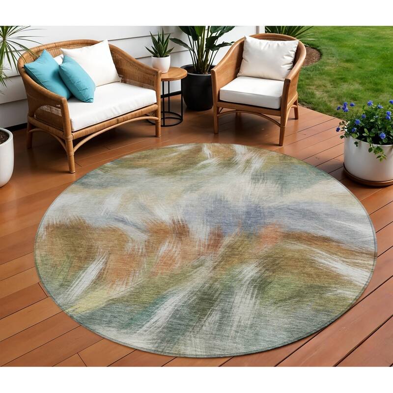 HomeRoots Abstract Transitional Rectangle Outdoor Rug - 8' Round