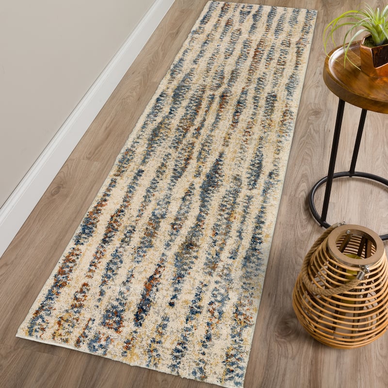 Addison Barkley Distressed Geometric Wheat 1'8" x 2'6" Accent Rug - 2' 3" x 7' 5" - Runner