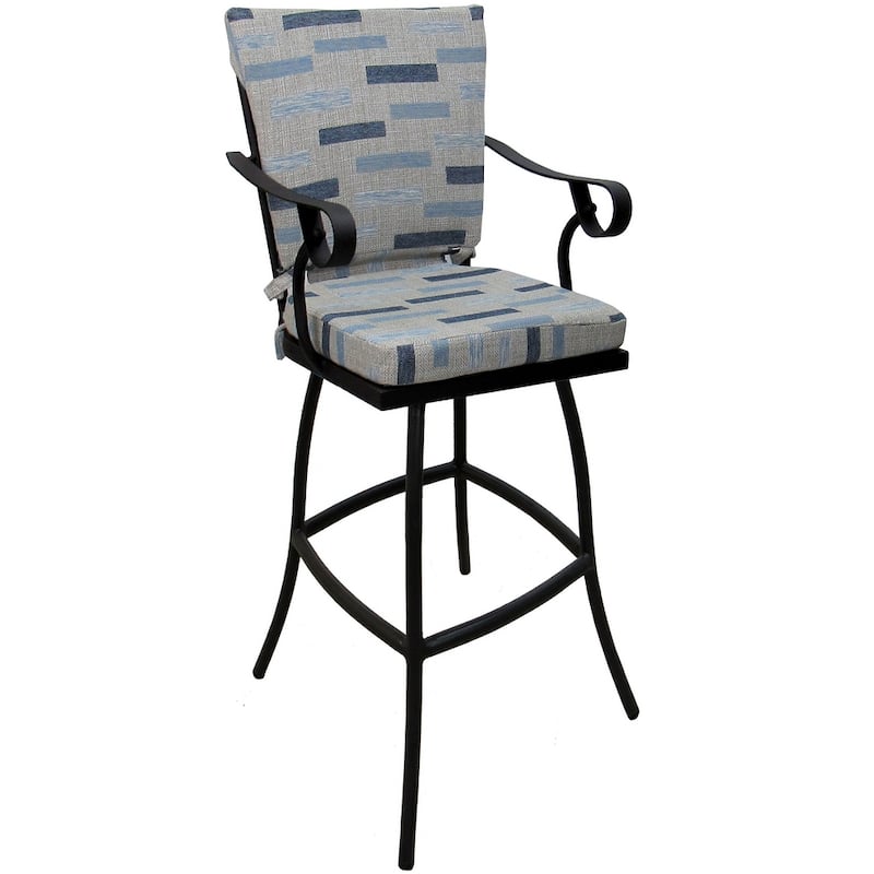 Outdoor or Indoor Counter 26", 30" or Extra Tall 34" Bar Stool - Jamey - B-W Blue Beige - Black - Bar Height