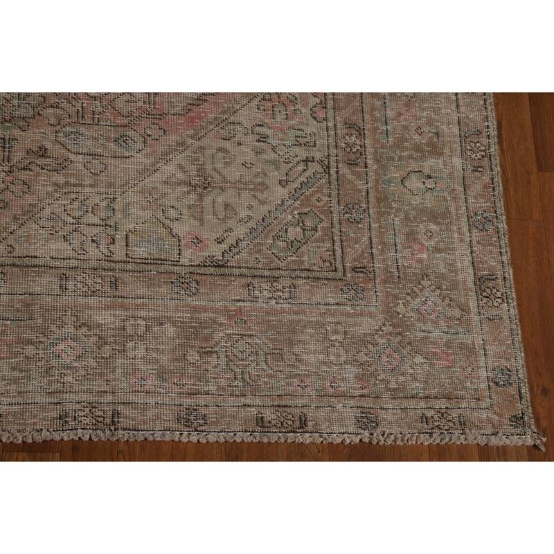 Pink Geometric Tabriz Persian Vintage Rug Hand-Knotted Wool Carpet - 6'8" x 9'2"