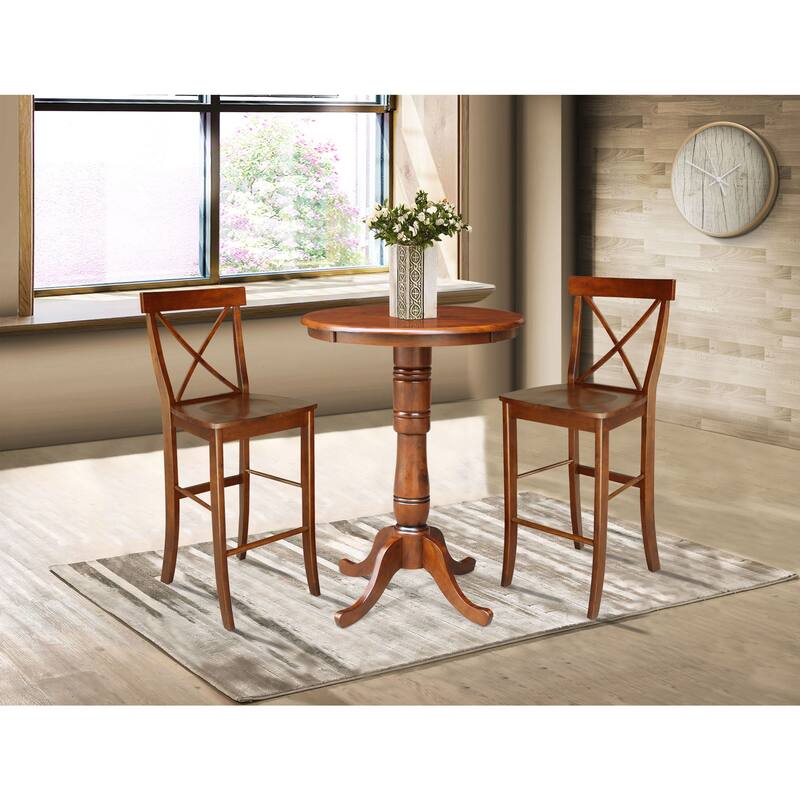 30" Round Pedestal Bar Height Table With 2 Barheight Stools