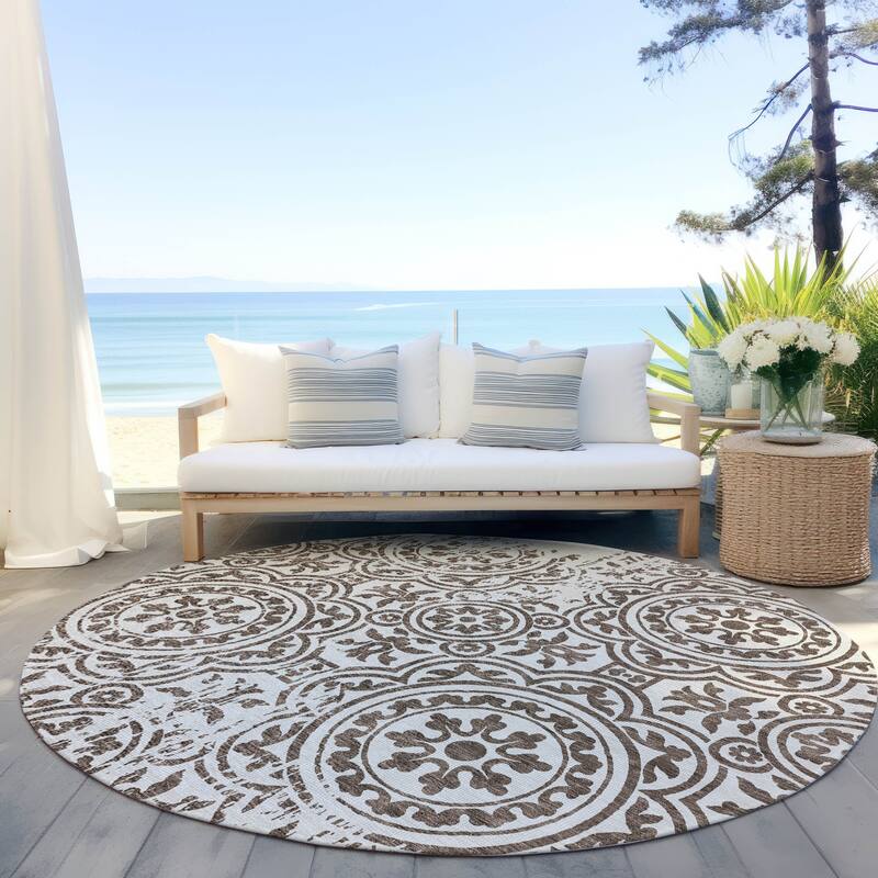 Machine Washable Indoor/ Outdoor Chantille Vintage Suzani Rug - Chocolate - 8' x 8'