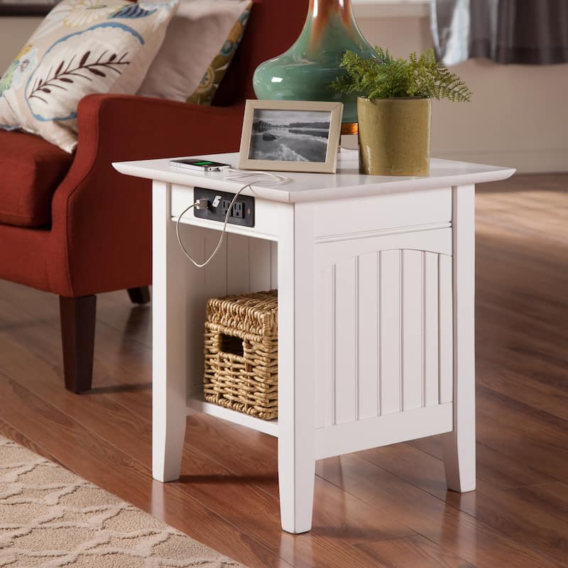 AFI Nantucket End Table with Built-in Charger in White