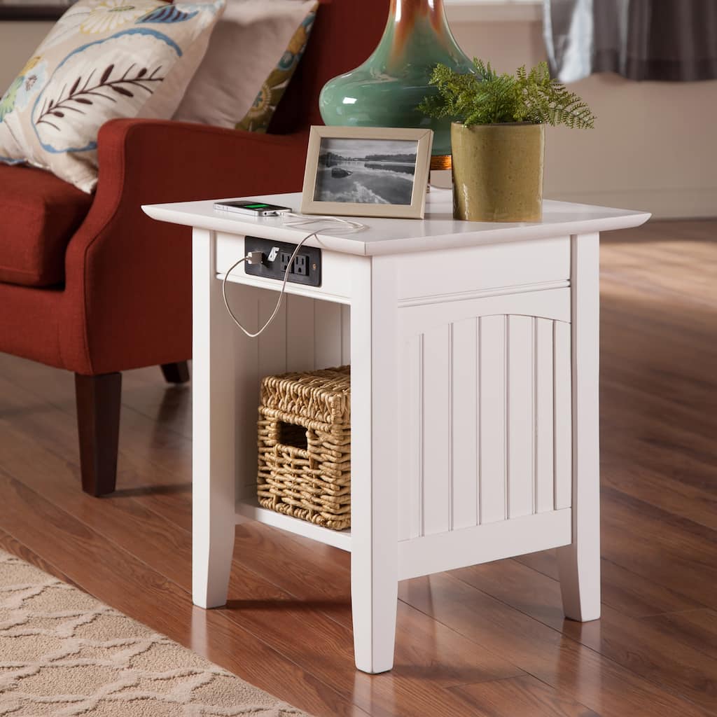 AFI Nantucket End Table with Built-in Charger in White