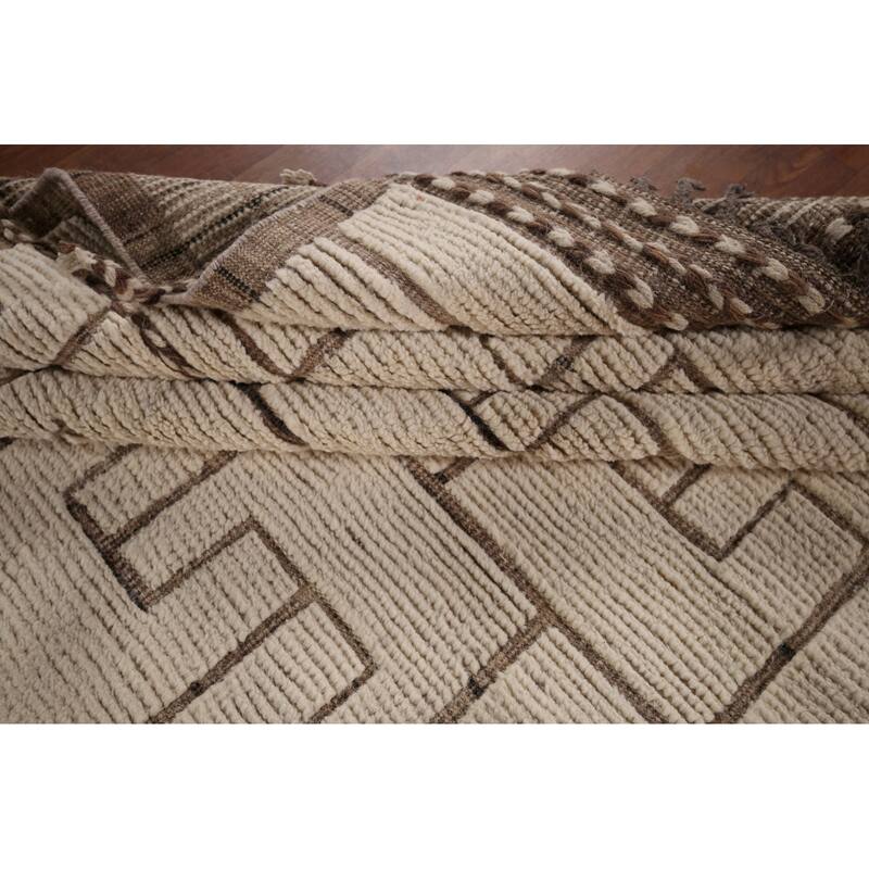 Modern Moroccan Large Rug Handmade Beige Wool Carpet - 11'10"x 16'1"