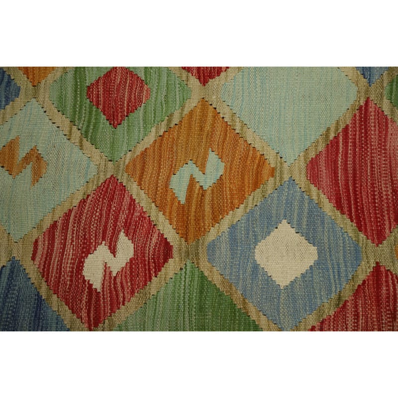 Hand Woven Oriental 100% Wool Carpet Southwestern Tribal Multi-Colored Kilim Area Rug - 9' 8'' X 8' 4''