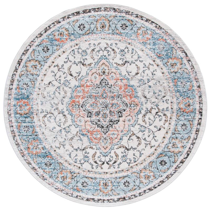 SAFAVIEH Shivan Aino Oriental Rug - 6'7" Round - Grey/Blue