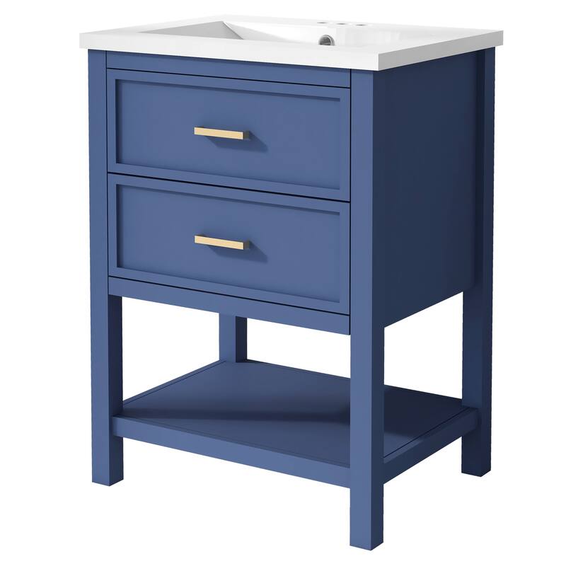 24" Bathroom Vanity with Top Sink, Modern Bathroom Storage Cabinet with 2 Drawers, Single Sink Bathroom Vanity