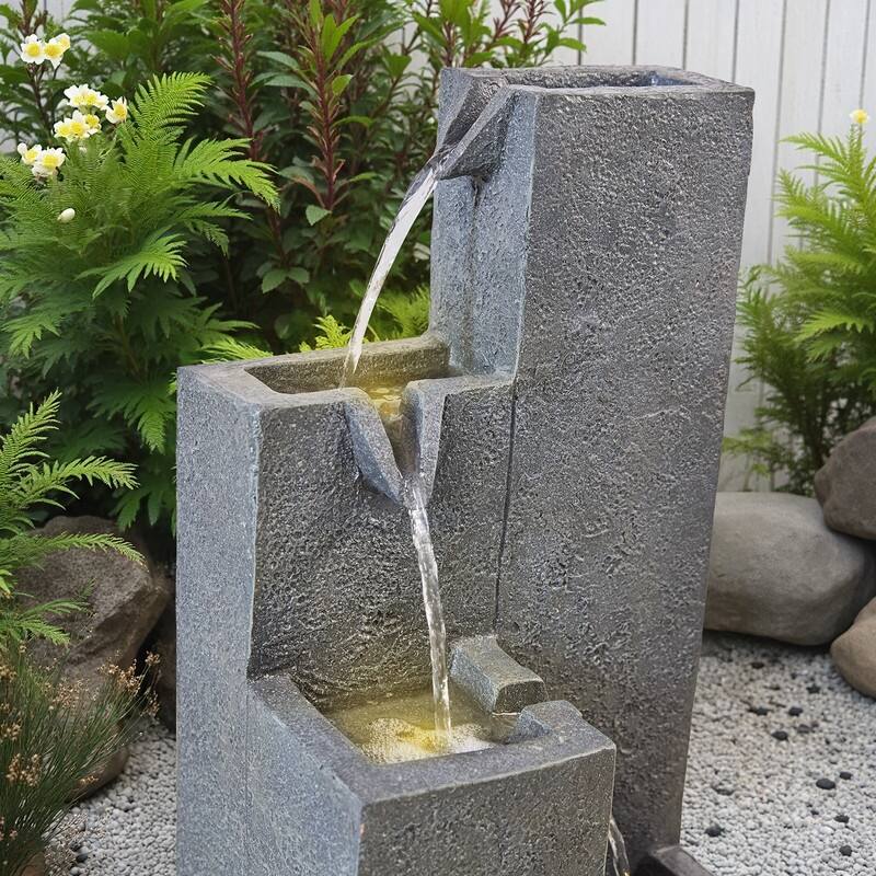 4-Tier Geometric Outdoor Fountain with LED Lights