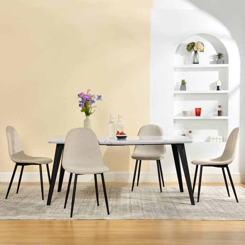 Homy Casa 5-Piece Dining Room Set with Modern White Table and 4 Upholstered Side Chairs - Tan