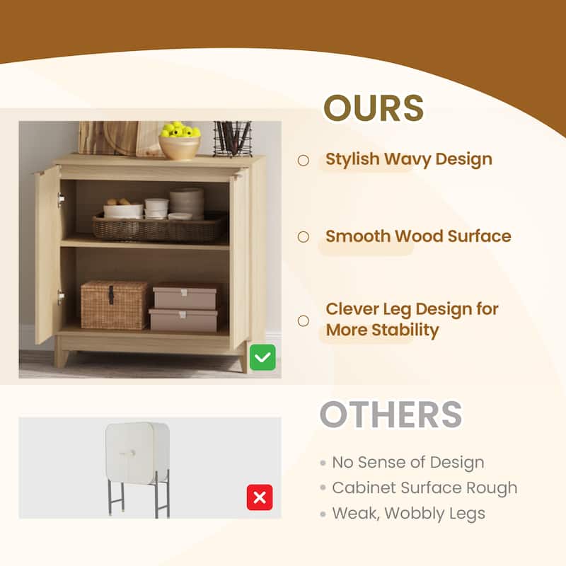 EROMMY Fluted Storage Cabinet with Double Doors & Adjustable Shelves - Modern 31"/55" Accent Buffet Cabinet for Kitchen,Room