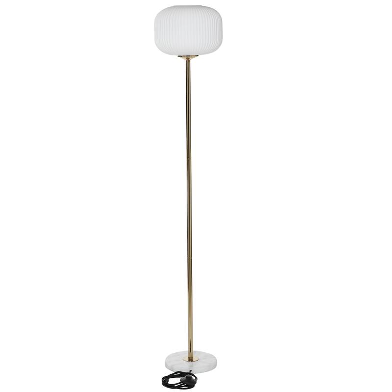 Metal Room Floor Lamp with Round Ribbed Shade - White - CosmoLiving by Cosmopolitan