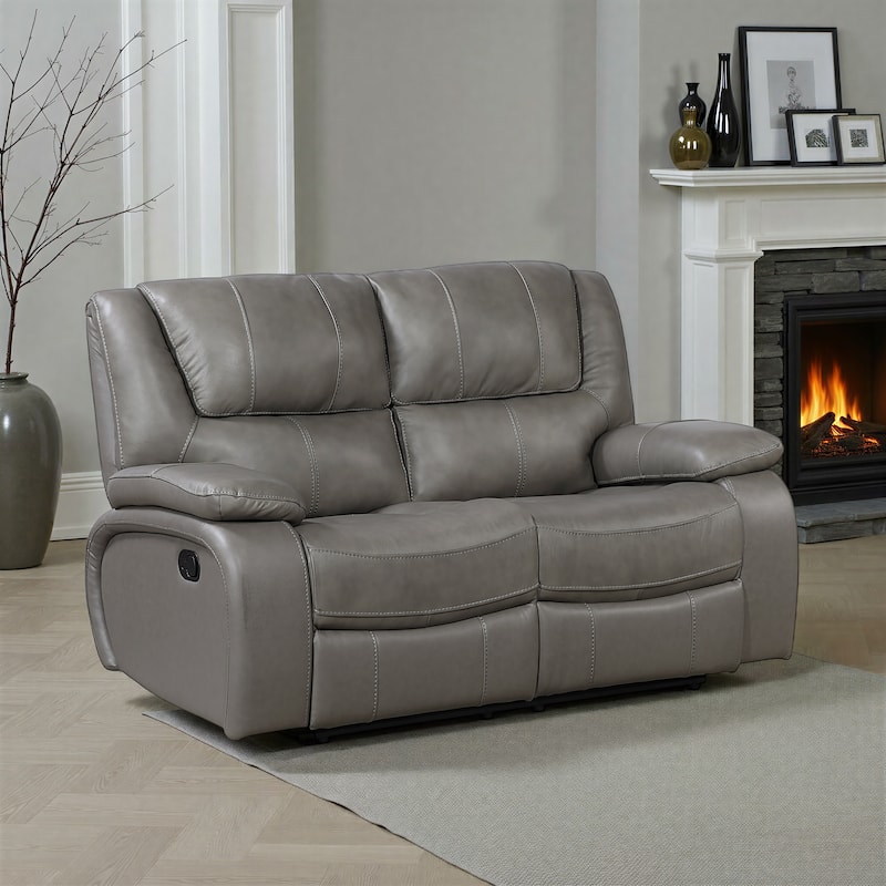 Fremont & Park Baron 65" Leather Manual Double Reclining Loveseat, Wall Hugger Design