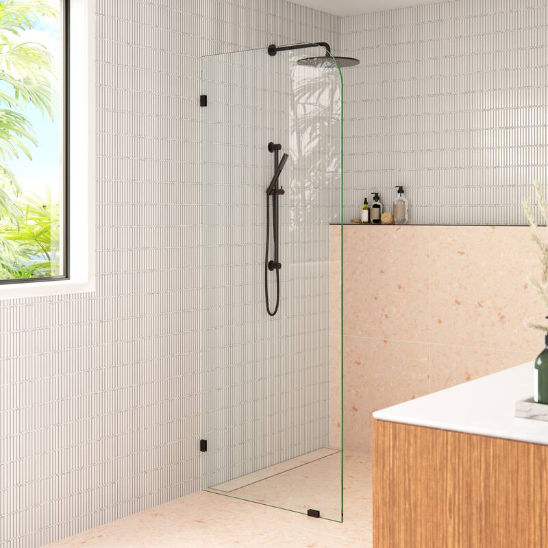 Glass Warehouse 38" x 78" Frameless Shower Door - Single Fixed Panel Radius - Oil Rubbed Bronze