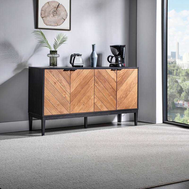 Senin Modern Herringbone Sideboard with Metal Frame Legs by HULALA HOME - BLACK