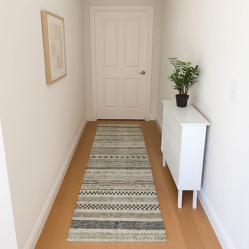 Premium Washable Super Soft Boho Stripes Mayfield Rug - Taupe - 2'3" x 7'6"