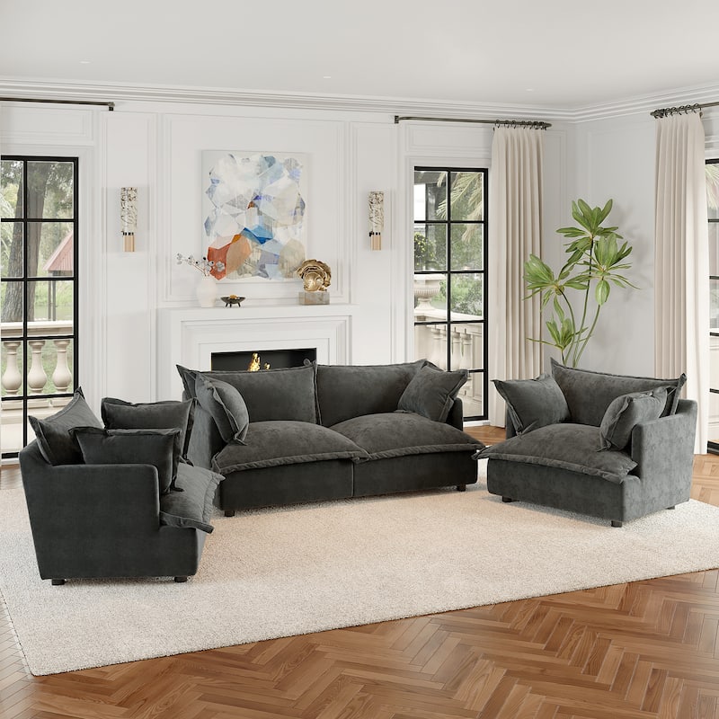 Cloud Chenille Upholstered Modular Sectional Sofa - Dark Grey-4 piece