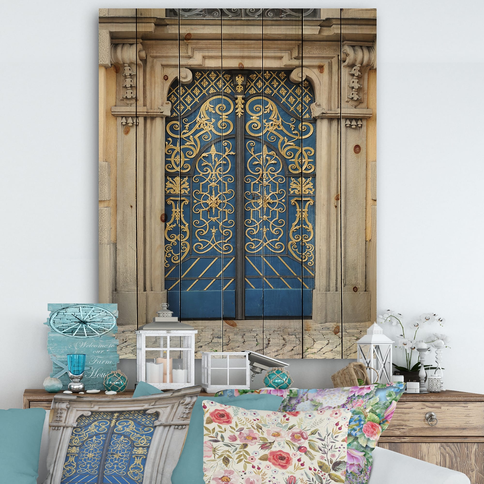 Shop Designart Lavish Old European Door Vintage Vintage Print On Natural Pine Wood Multi Color Overstock 26064086