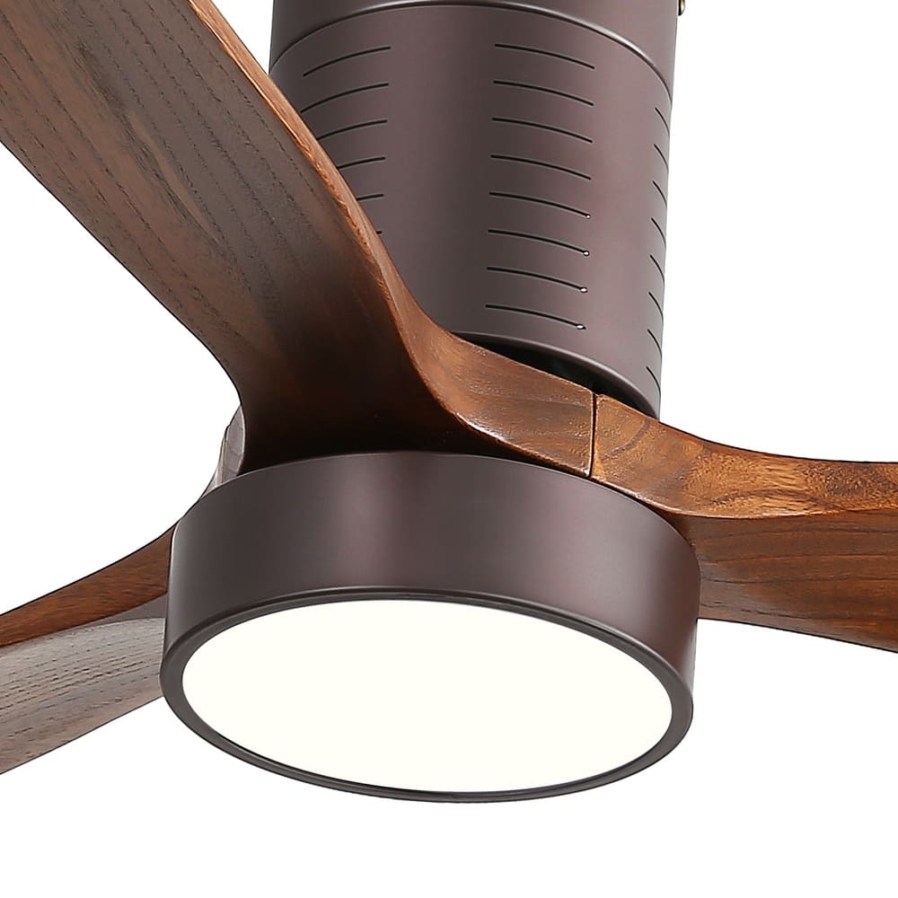 Sofucor 52 Inch Low Profile Flush Mount Solid Wood Ceiling Fan with Remote, Reversible Motor,Dimmable LED Light Optional